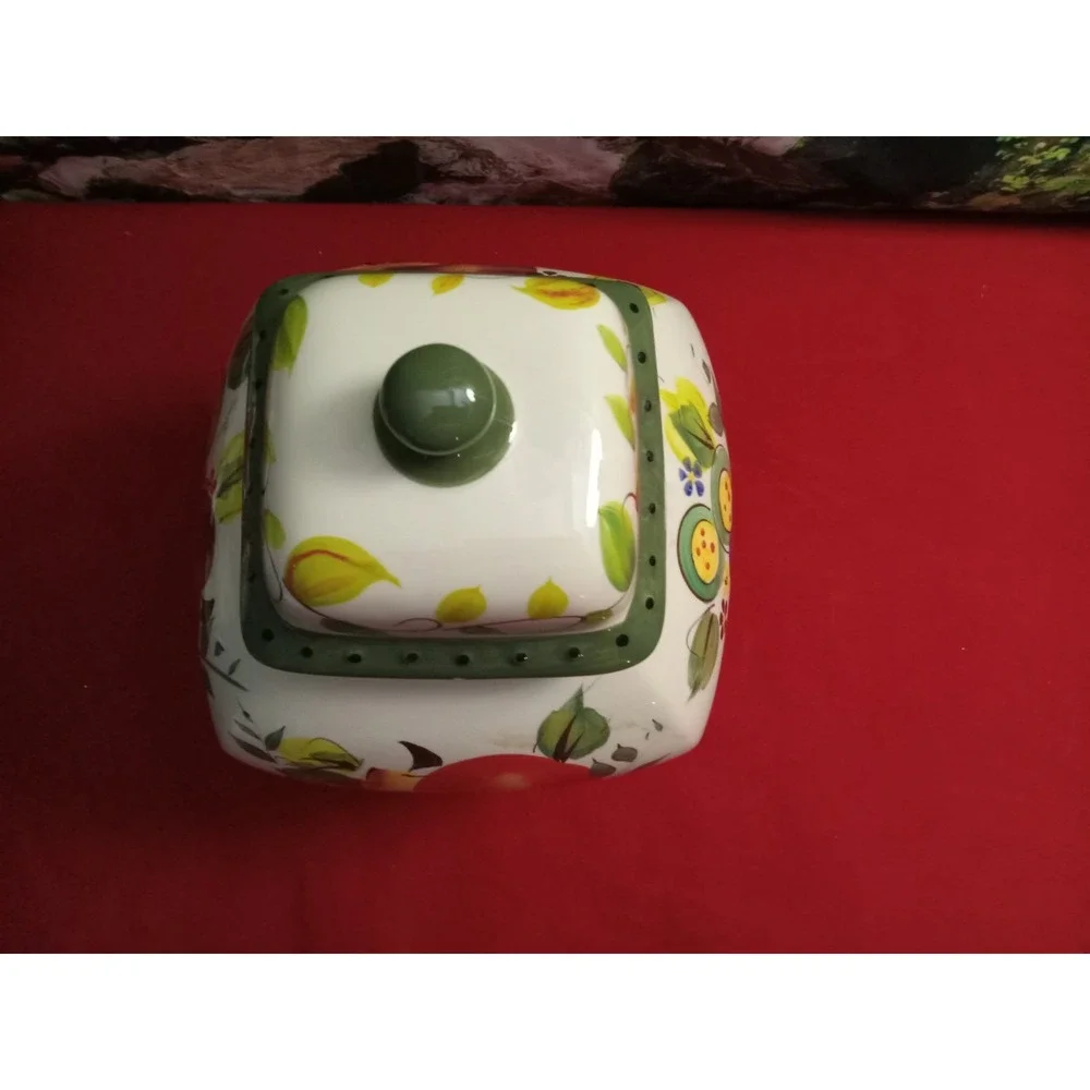 Nonnis Hand Painted Biscotti Jar with Lid Fruit Design 12 Inch Multicolor